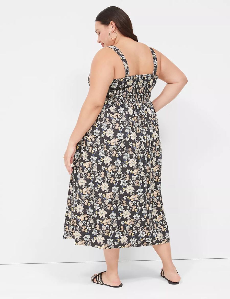 Lane Bryant Smocked-Back Pleated Kadın Midi Elbise Sarı Siyah | OFJ554IH