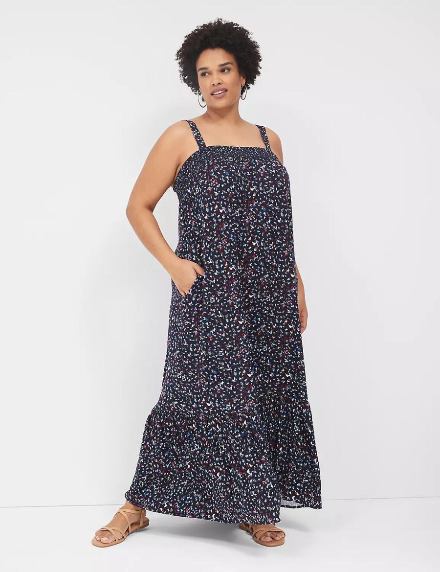 Lane Bryant Square-Neck Convertible-Strap Kadın Uzun Elbise Koyu Mavi | NAD3057KW