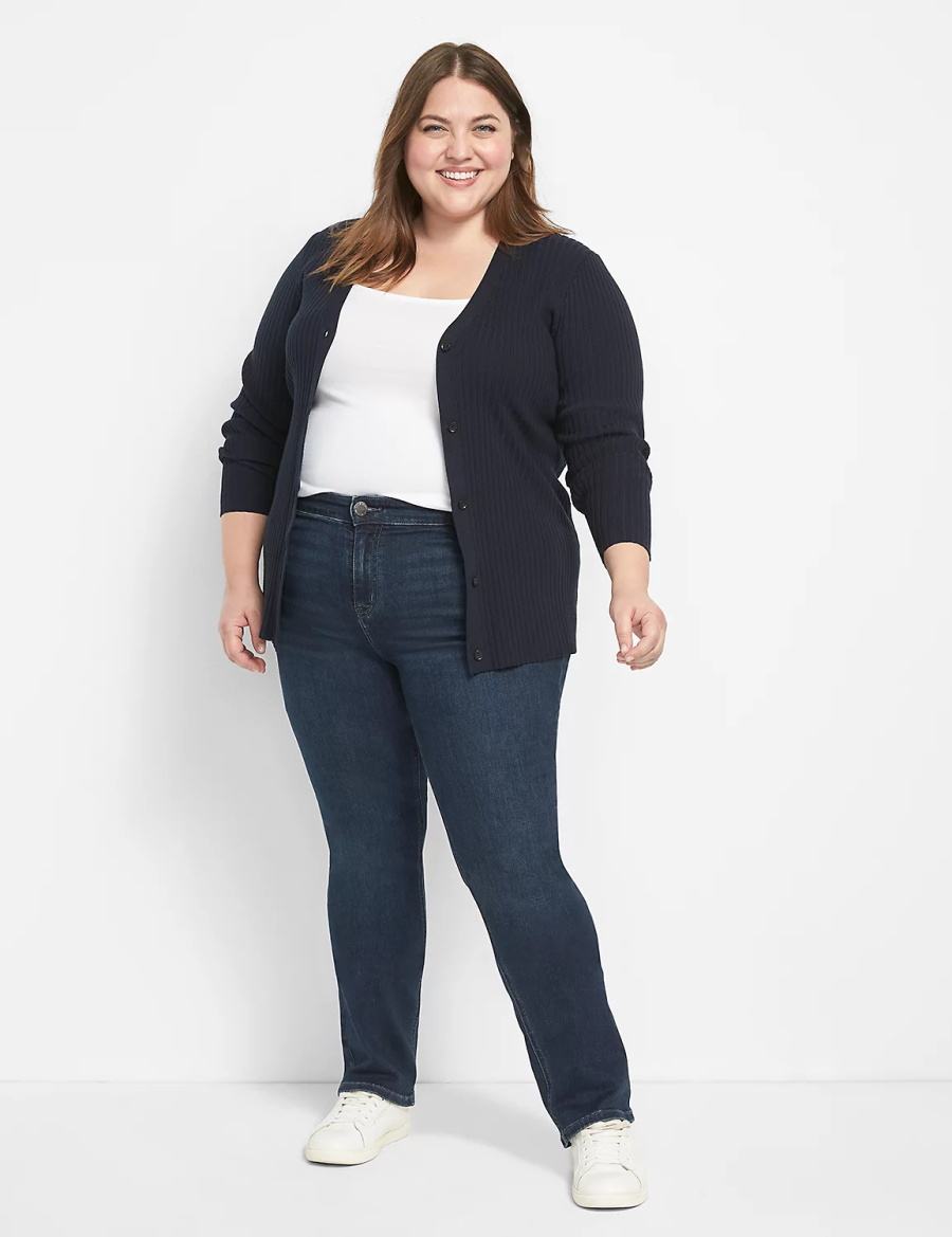 Lane Bryant Straight Fit High-Rise Straight Kadın Kot Pantolon Koyu Mavi | PIQ9693FC