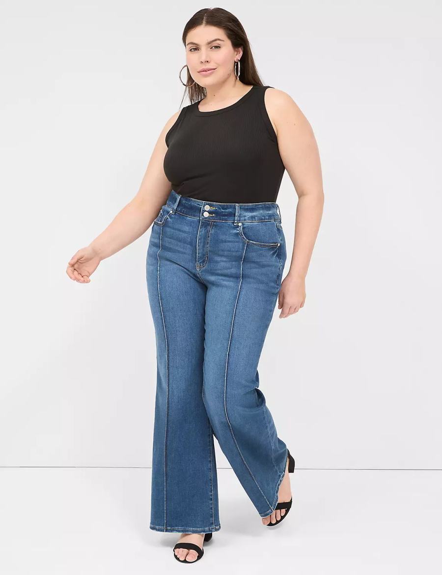 Lane Bryant Tighter Tummy Fit High-Rise Flare Kadın Kot Pantolon Mavi | VCR6660QU