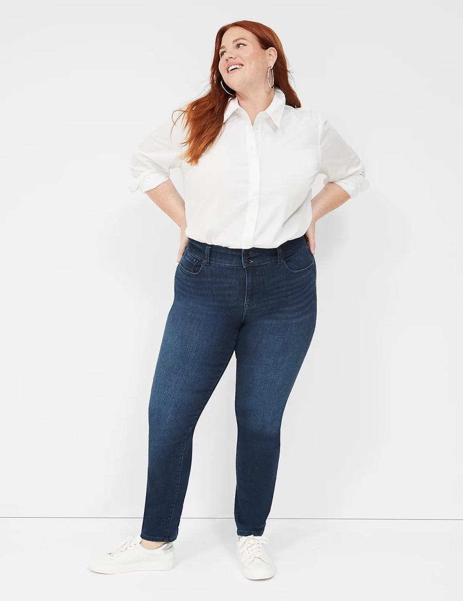 Lane Bryant Tighter Tummy Fit High-Rise Straight Kadın Kot Pantolon Koyu Mavi | JVF64100VV