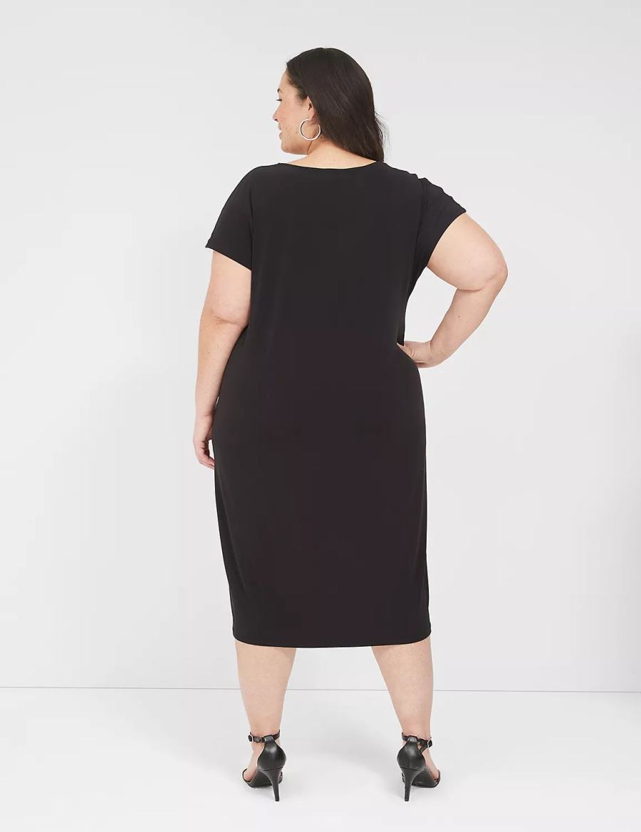 Lane Bryant V-Neck Pleat-Front Jersey Kadın Günlük Elbise Siyah | XGT2649IE