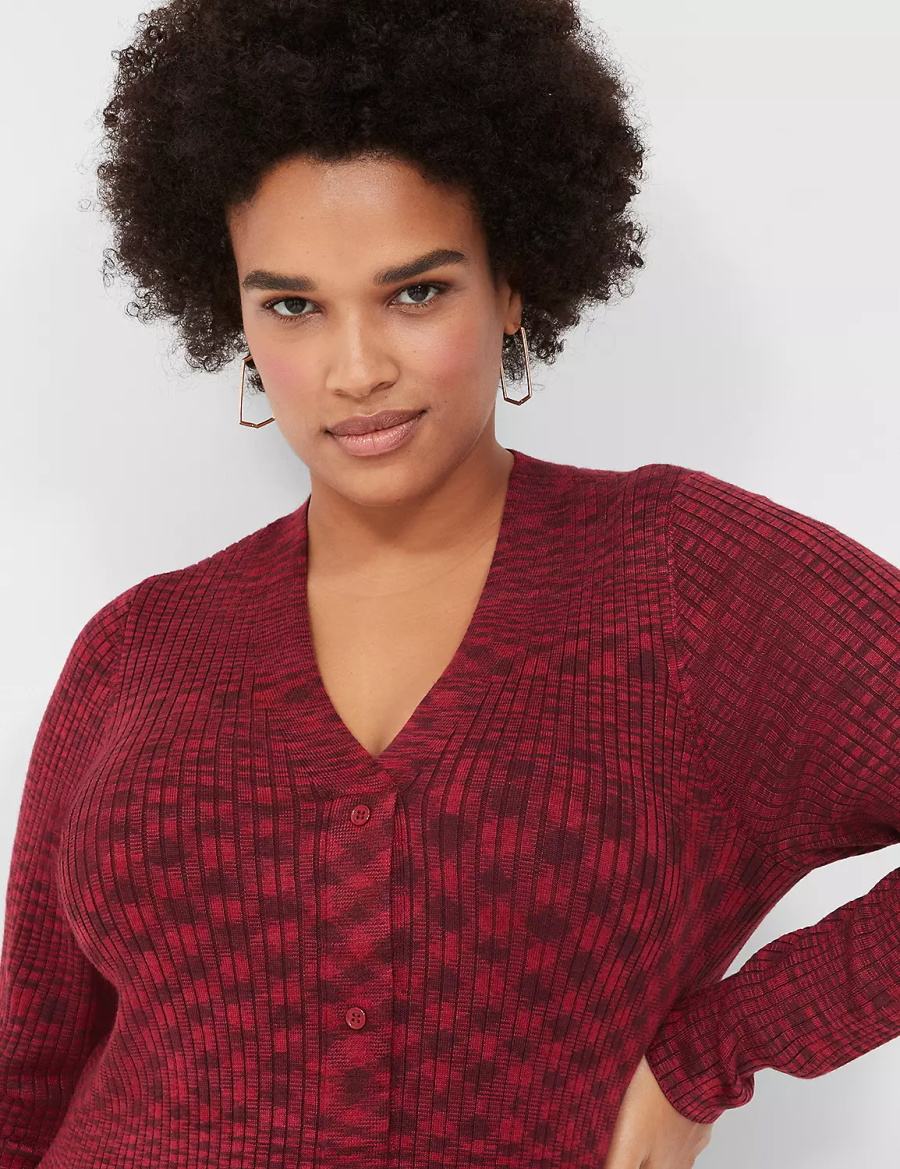 Lane Bryant V-Neck Rib Sweater Kadın Midi Elbise Koyu Kırmızı | KBA6333SX