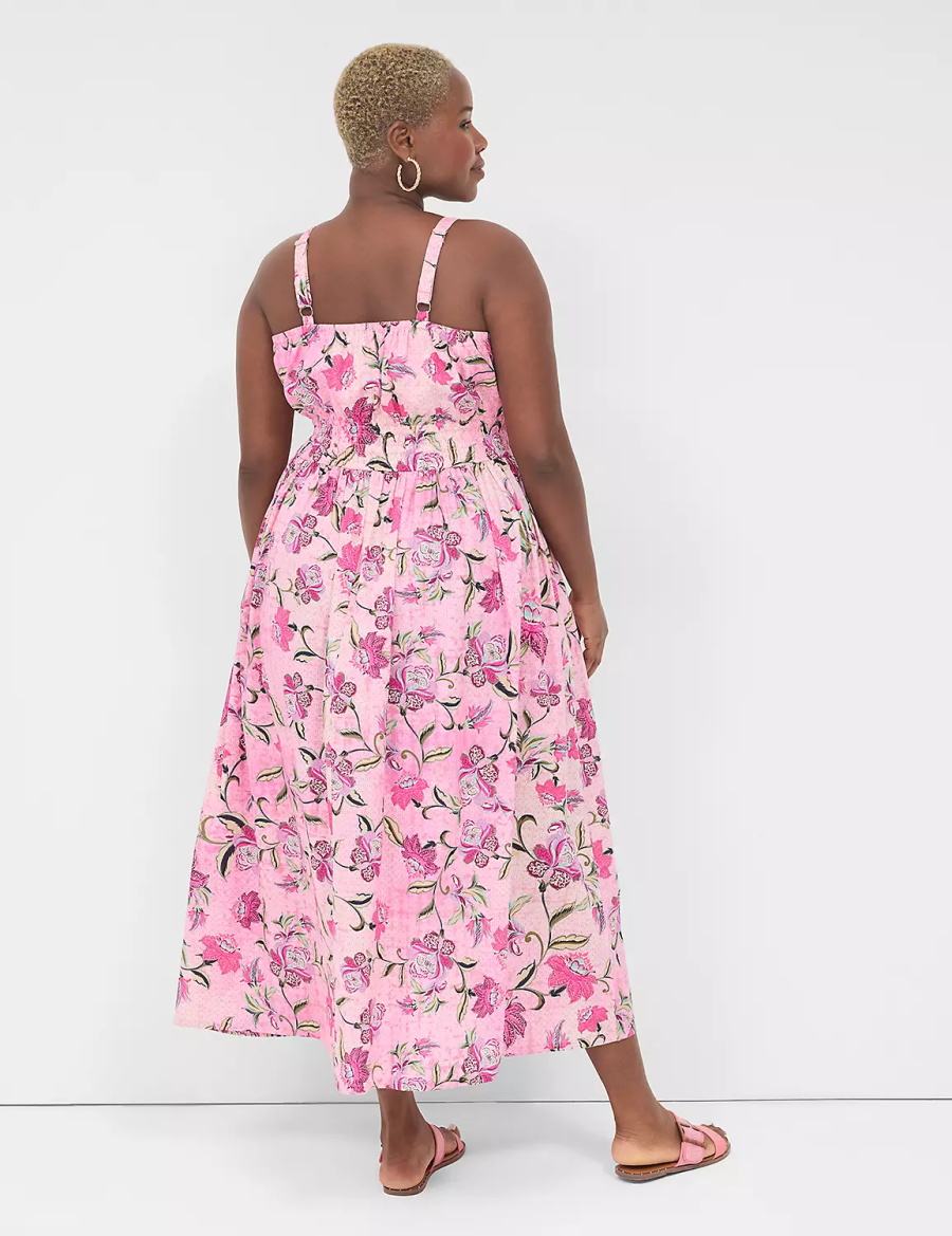 Lane Bryant V-Neck Ruched-Waist Kadın Uzun Elbise Pembe | RYW2019BG