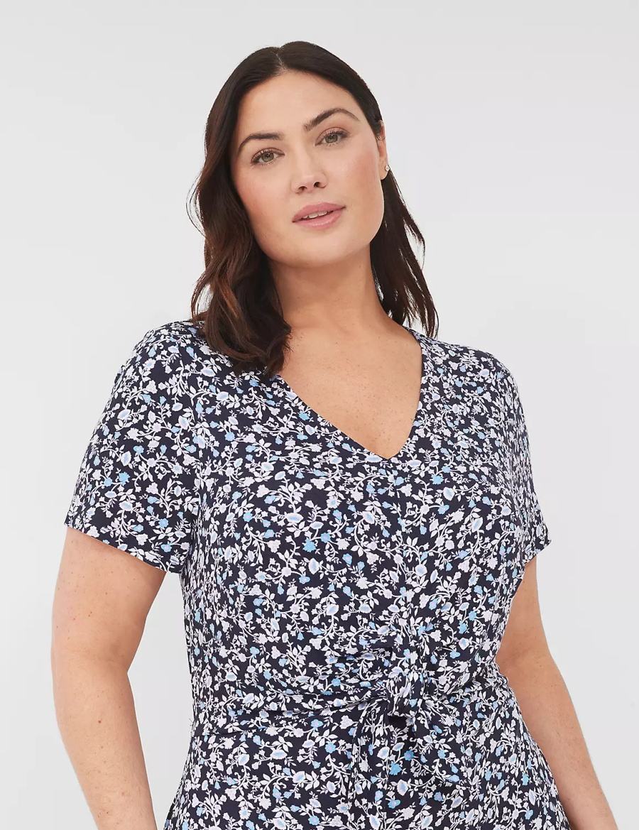 Lane Bryant V-Neck Waist-Knot Jersey Kadın Uzun Elbise Mavi Mor | XIC5589BQ